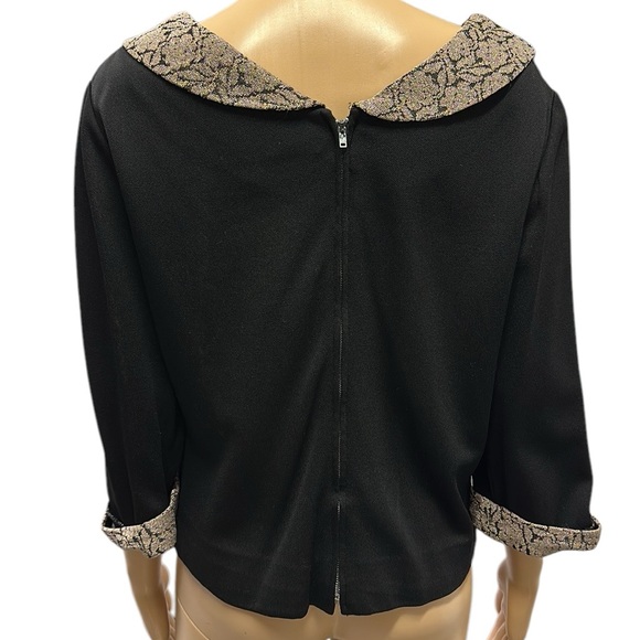 Vintage 50s Leslie Fay Original Zip Back Black Top Tapestry Collar and Cuff L - Picture 4 of 8